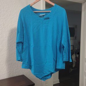 Beautiful Cottonways Cotton Blouse - Size 3 (2X/3X) - Turquoise Blue